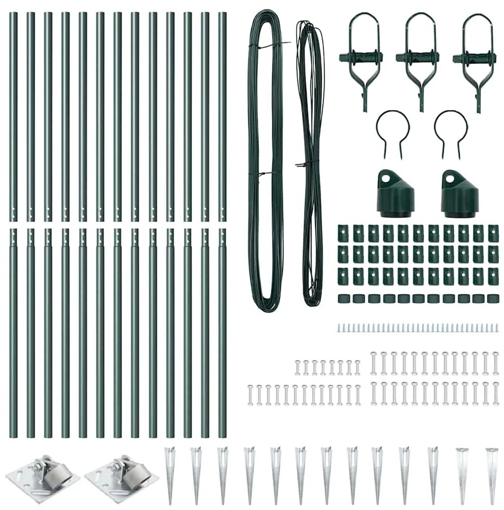 vidaXL Στύλος Περιφράξεων 13 pcs Πράσινο Ατσάλι
