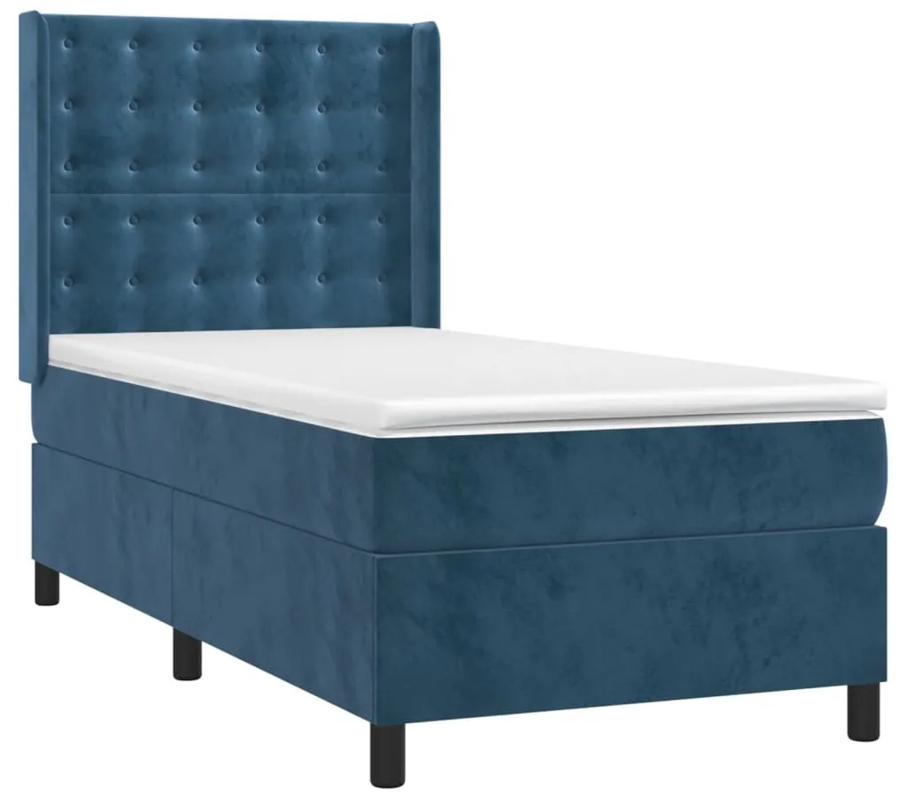 vidaXL Κρεβάτι Boxspring με Στρώμα Σκούρο Μπλε 100x200 εκ. Βελούδινο