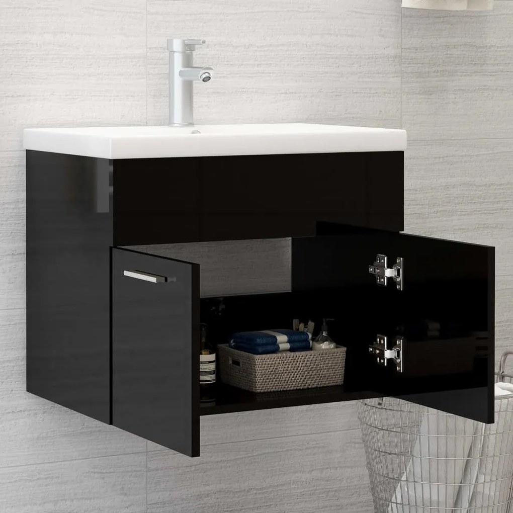 vidaXL Ντουλάπι Νιπτήρα Γυαλιστερό Μαύρο 60 x 38,5 x 46 εκ Μοριοσανίδα