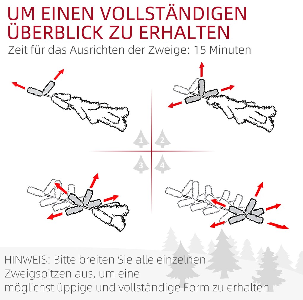 HOMCOM Χριστουγεννιάτικο Δέντρο 180 cm, με Τεχνητό Χιόνι, Ανθεκτικό στη Φωτιά, Γρήγορη Συναρμολόγηση και Αποσυναρμολόγηση, Μεταλλική Βάση