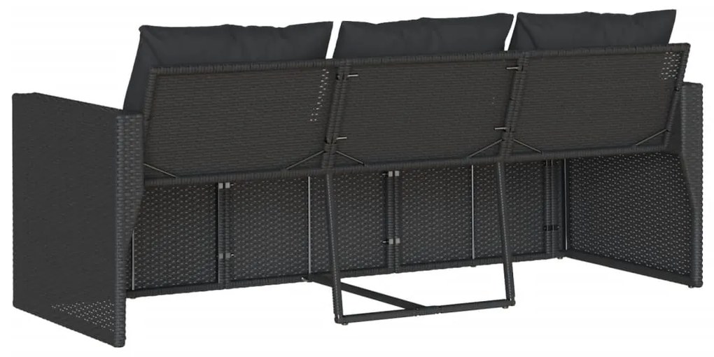 vidaXL Καναπές Κήπου Τριθέσιος Μαύρος από Συνθετικό Ρατάν με Μαξιλάρια