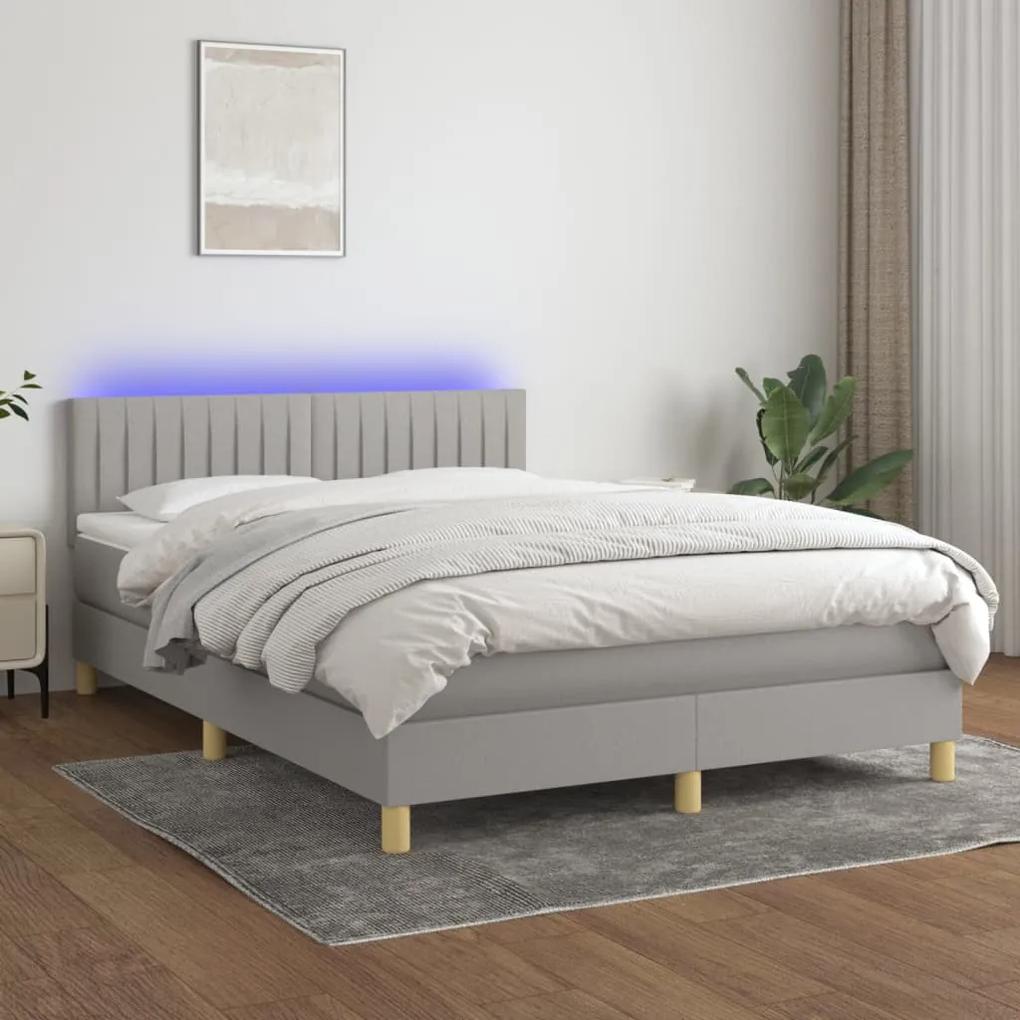 vidaXL Κρεβάτι Boxspring με Στρώμα & LED Αν.Γκρι 140x200 εκ Υφασμάτινο