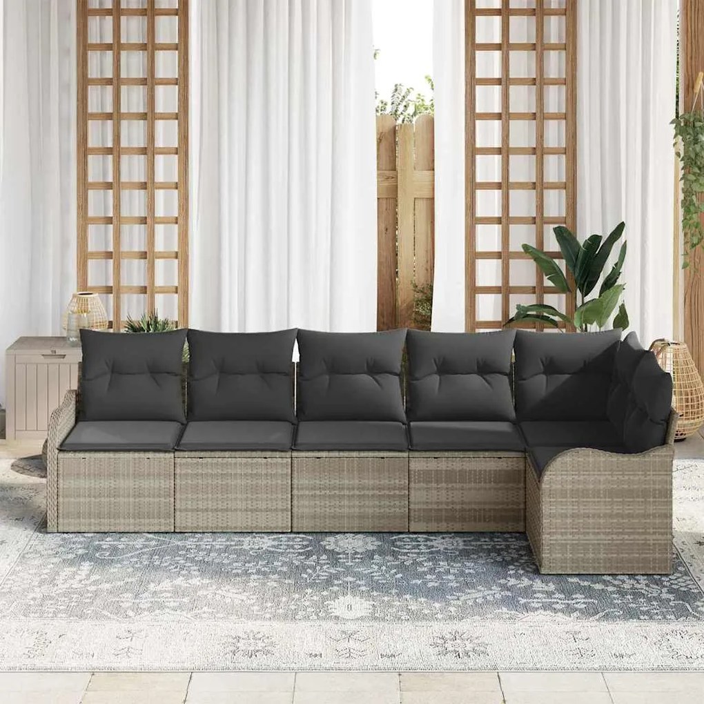 vidaXL Σετ Καναπέ Κήπου με μαξιλάρι 6 pcs Ανοιχτό γκρι Πολυ ράταν