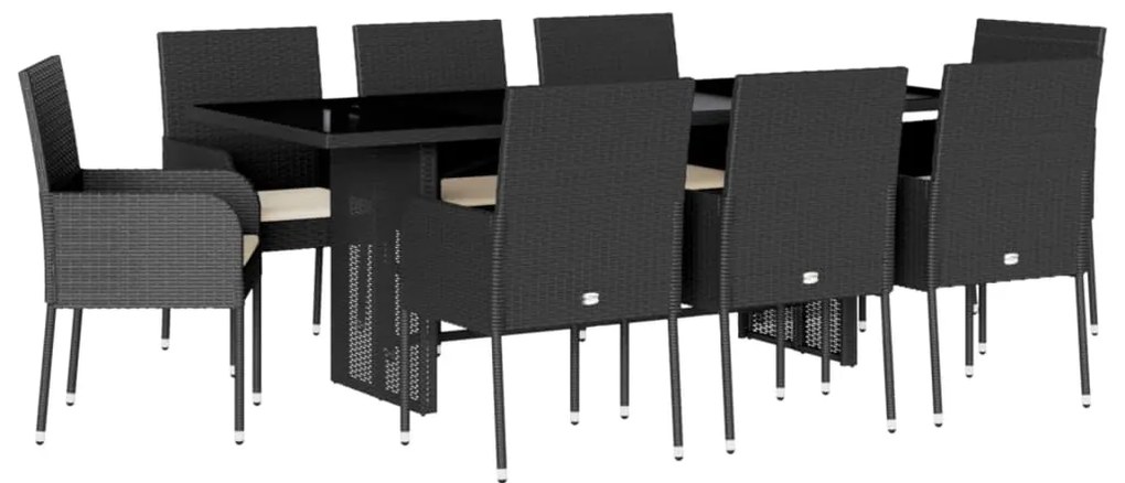 vidaXL Σετ Τραπεζαρίας Κήπου 9 τεμ Μαύρο από Συνθ. Ρατάν με Μαξιλάρια