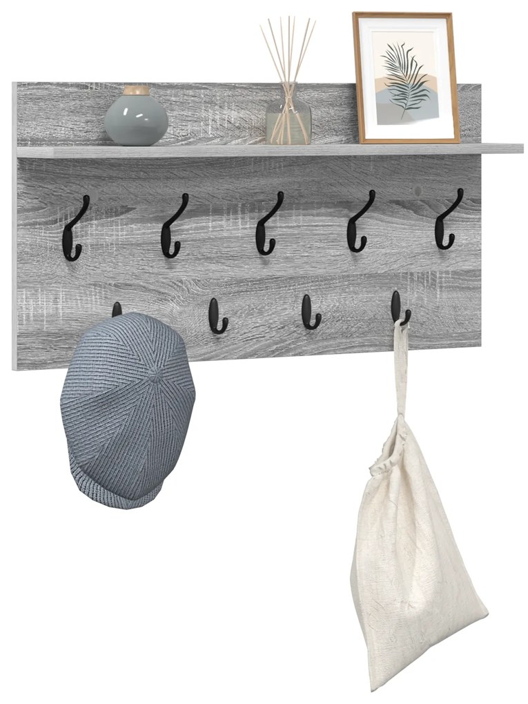 vidaXL Τοίχου Κρεμάστρα Γκρι sonoma 80 x 40 x 12 cm Επεξεργασμένο ξύλο