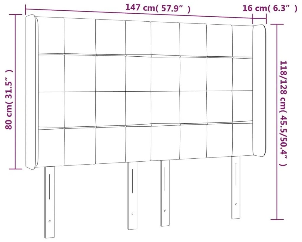 Κεφαλάρι Κρεβατιού LED Σκούρο Γκρι 147x16x118/128εκ. Υφασμάτινο - Γκρι
