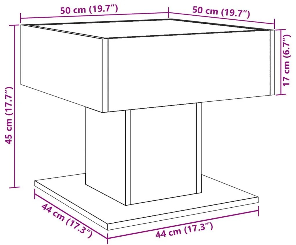 Τραπεζάκι Σαλονιού με LED Μαύρο 50x50x45 εκ. Επεξεργασμένο Ξύλο - Μαύρο