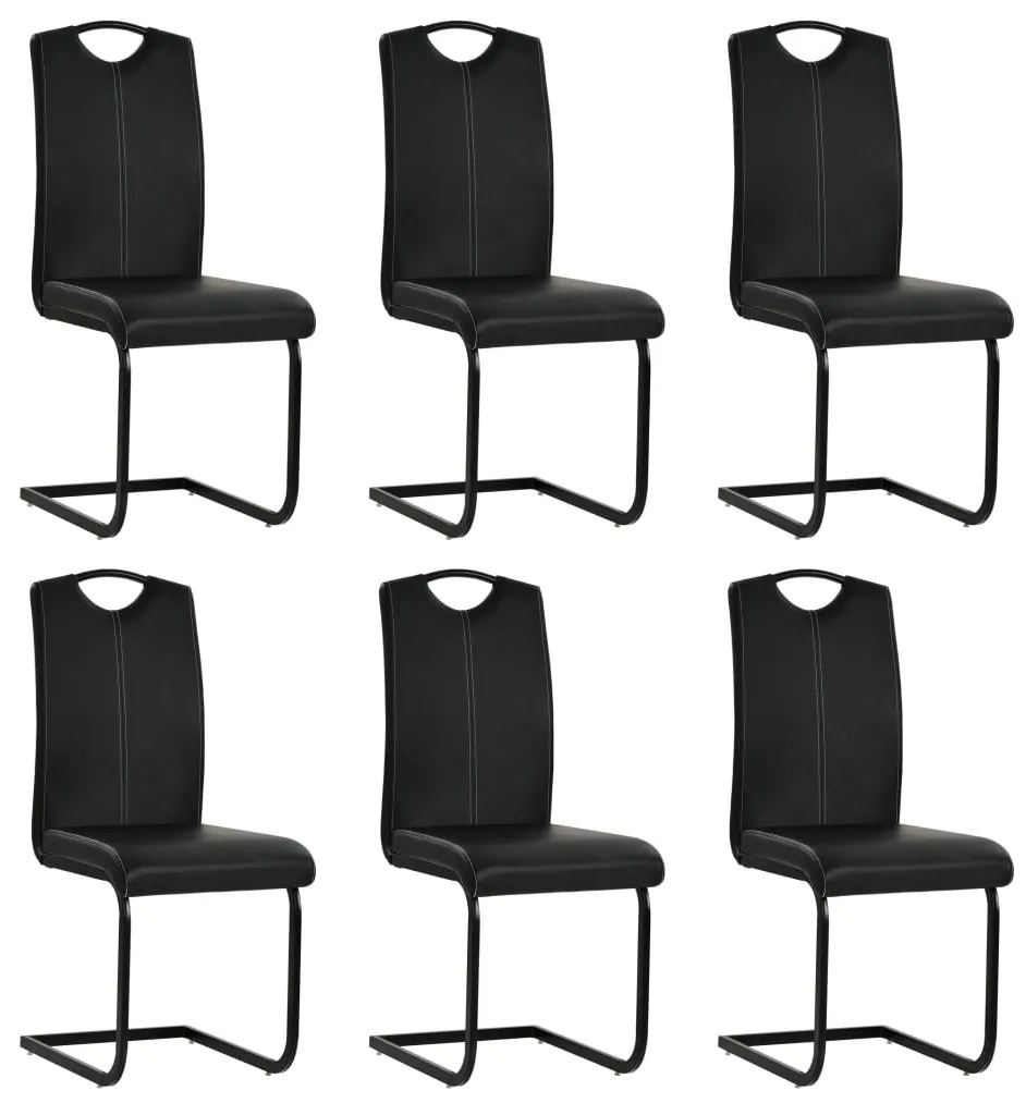 vidaXL Καρέκλες Τραπεζαρίας «Πρόβολος» 6 τεμ. Μαύρες Συνθετικό Δέρμα