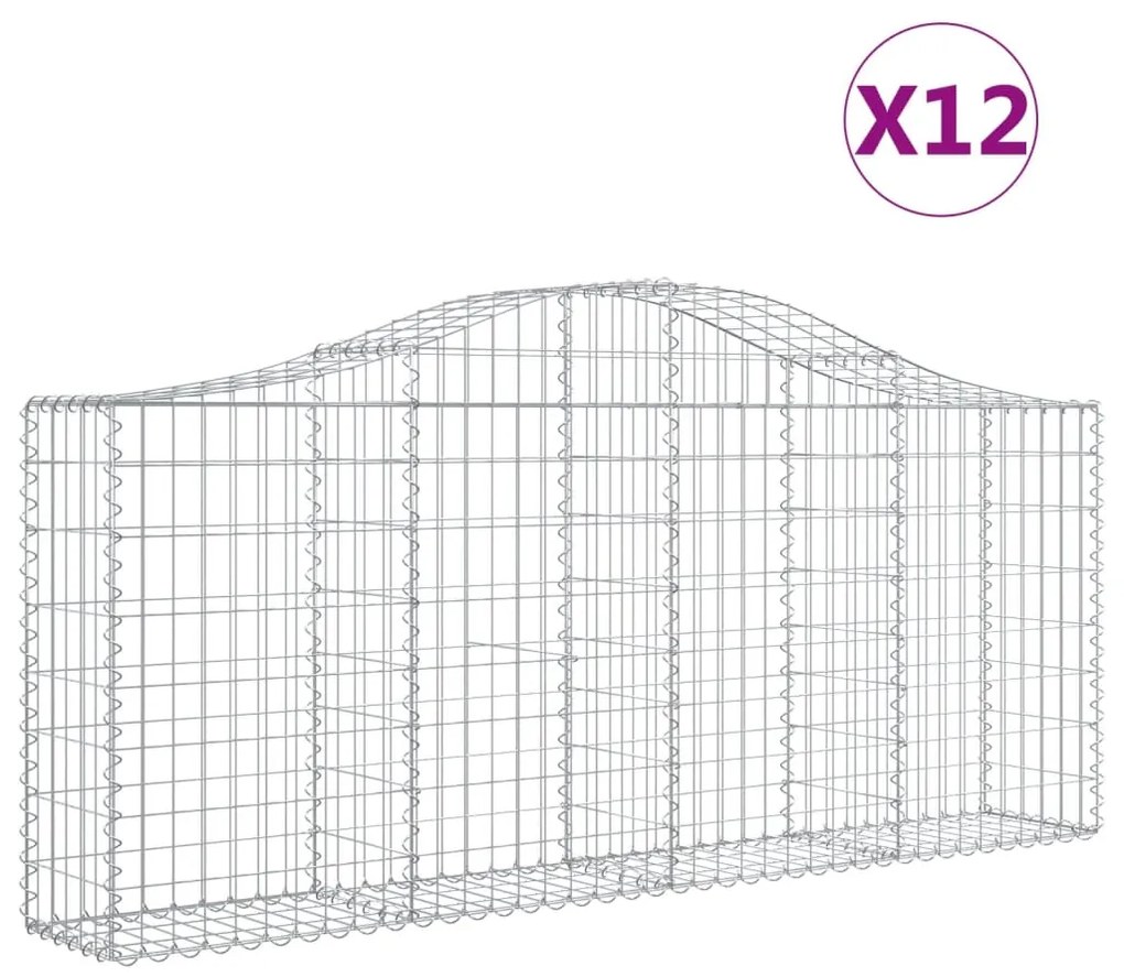 vidaXL Συρματοκιβώτια Τοξωτά 12 τεμ. 200x30x80/100 εκ. Γαλβαν. Ατσάλι