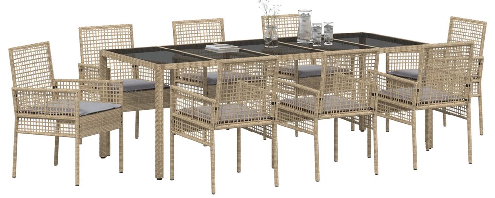 vidaXL Σέτ φαγητού για κήπο 9 pcs Μπεζ 250 x 100 x 75 cm
