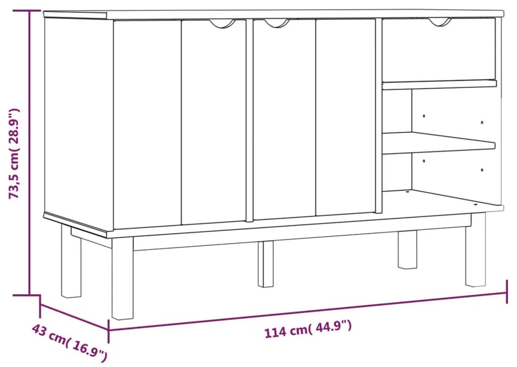 vidaXL Συρταριέρα OTTA Καφέ και Λευκό 114x43x73,5εκ. Μασίφ Ξύλο Πεύκου