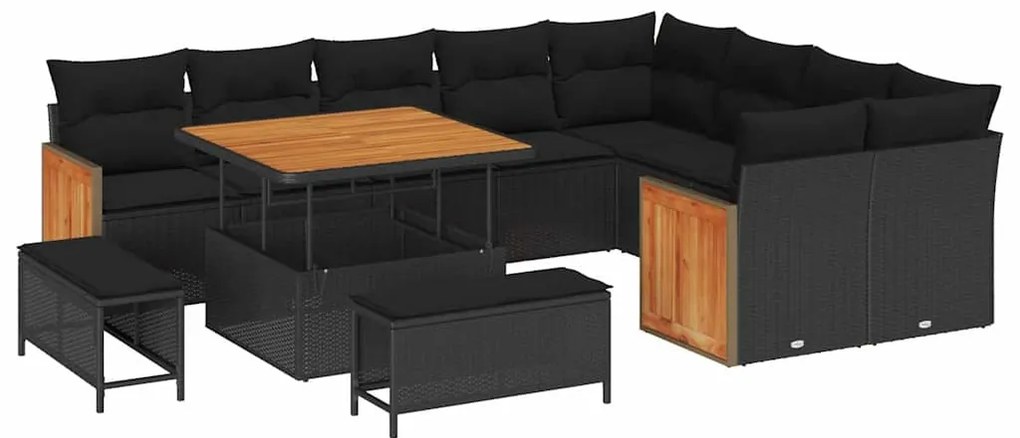 vidaXL Σετ Καναπέ Κήπου με μαξιλάρι 12 pcs Μαύρο 100 x 100 x 71 cm