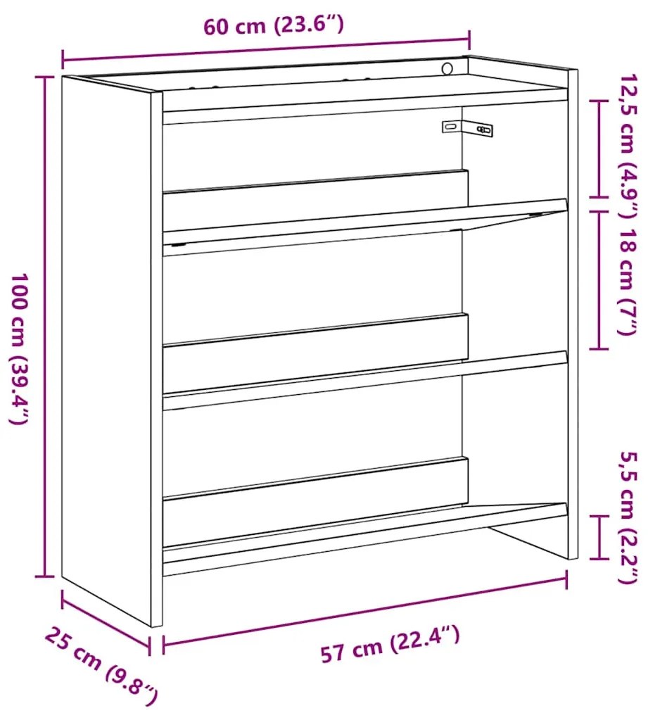 Ράφι παπουτσιών Artisan Oak 60x25x62 cm Κατασκευασμένο ξύλο - Καφέ