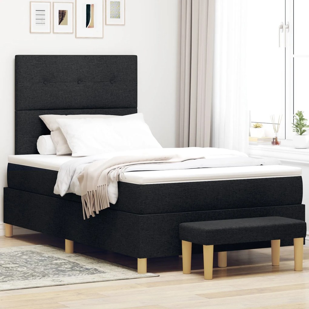 Κρεβάτι Box Spring με Ματress &amp; Πάγκο Μαύρο 120x200 εκ. Ύφασμα