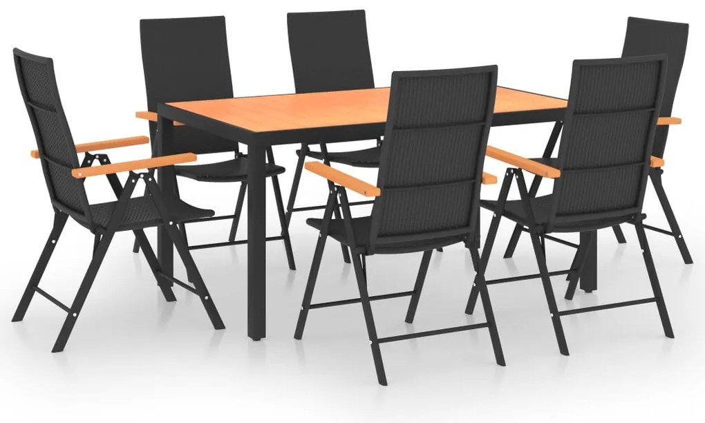 vidaXL Σετ Τραπεζαρίας Κήπου 7 Τεμαχίων Μαύρο και Καφέ