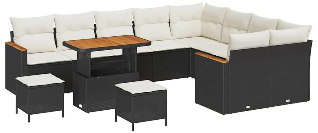 vidaXL Σετ Καναπέ Κήπου με μαξιλάρι 12 pcs Μαύρο Πολυ ράταν
