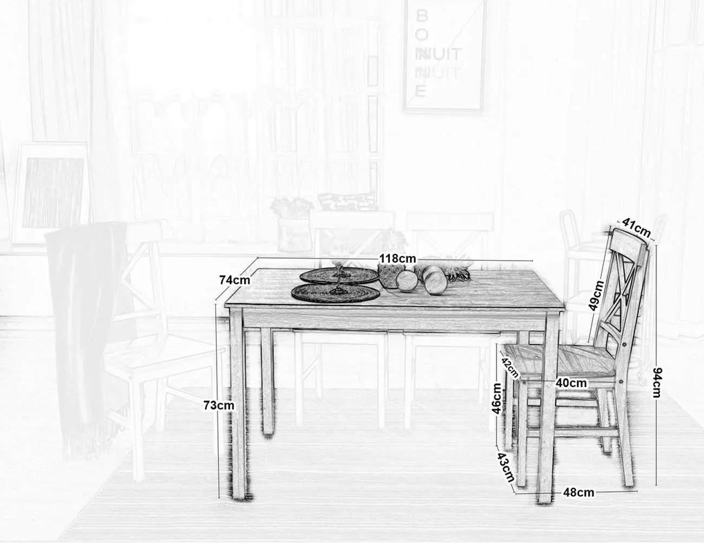 Set DAILY K/D (Τρ.118x74cm+4 Καρ) Άσπρο/Φυσικό