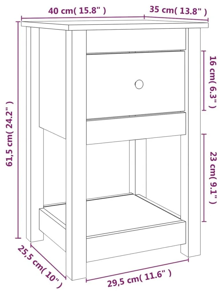 Κομοδίνα 2 τεμ. Λευκό 40 x 35 x 61,5 εκ. από Μασίφ Ξύλο Πεύκου - Λευκό