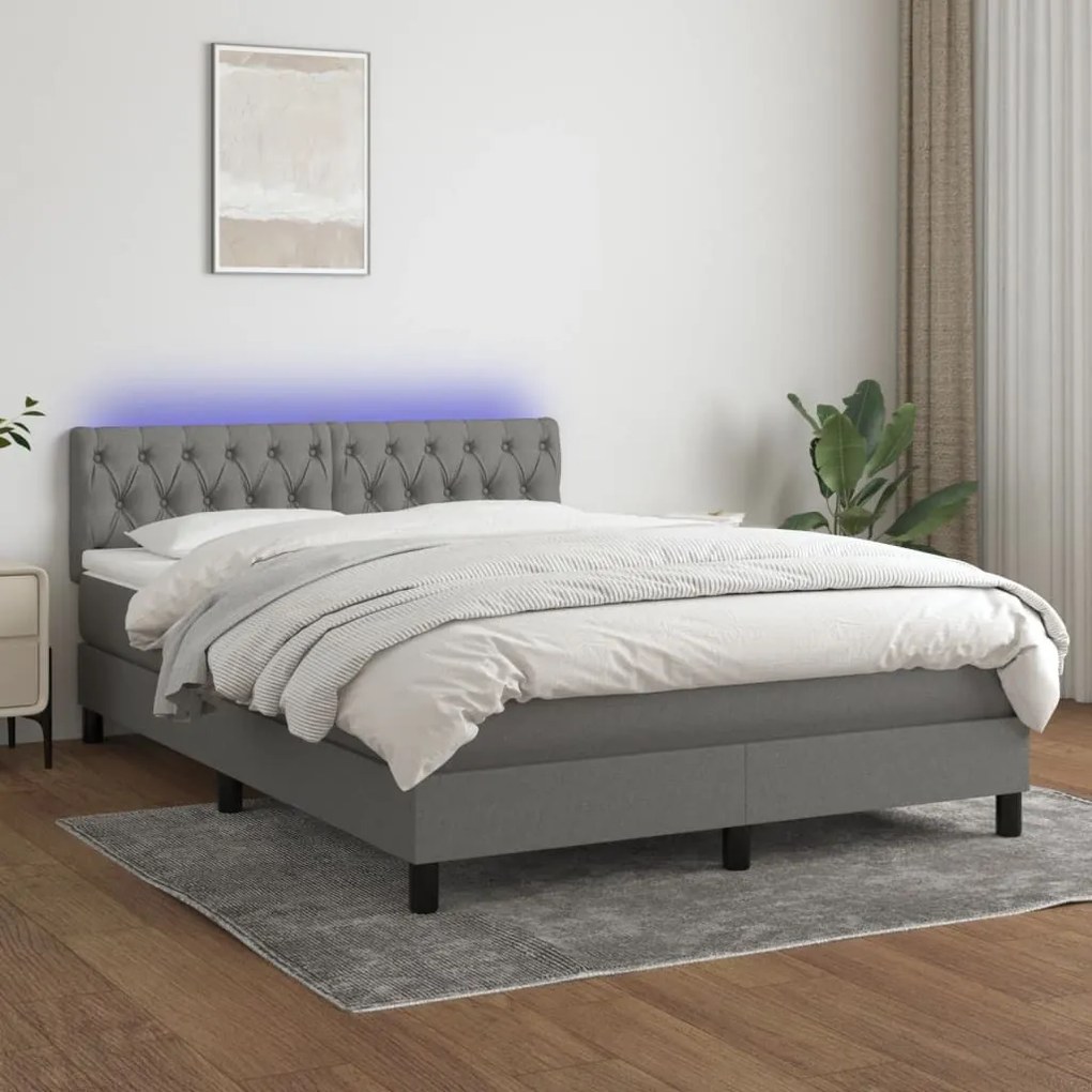 ΚΡΕΒΑΤΙ BOXSPRING ΜΕ ΣΤΡΩΜΑ &amp; LED ΣΚ.ΓΚΡΙ 140X200 ΕΚ ΥΦΑΣΜΑΤΙΝΟ 3133398