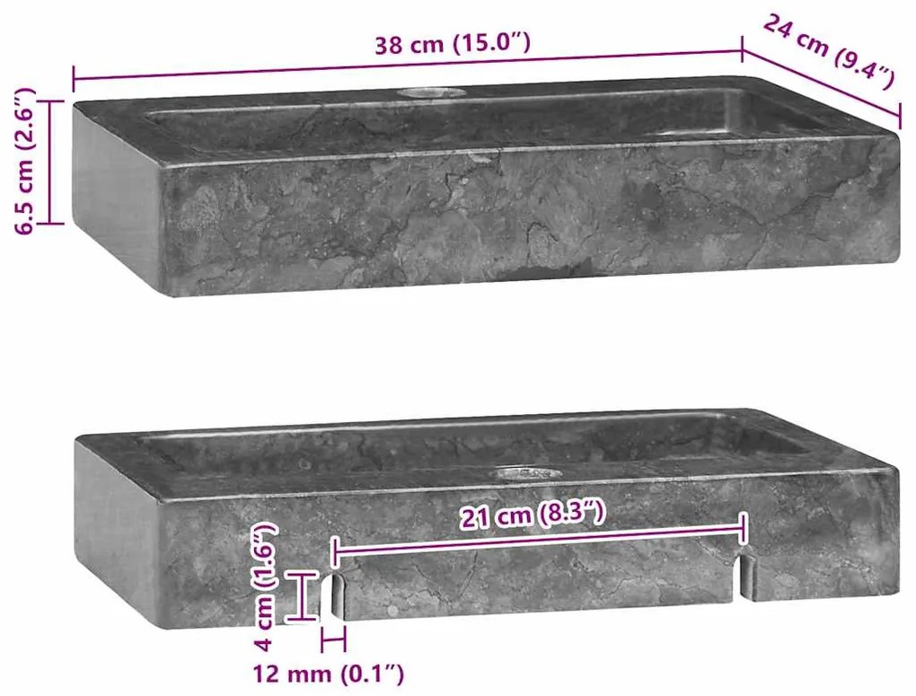 vidaXL Νιπτήρας Επιτοίχιος Γκρι 38 x 24 x 6,5 εκ. Μαρμάρινος