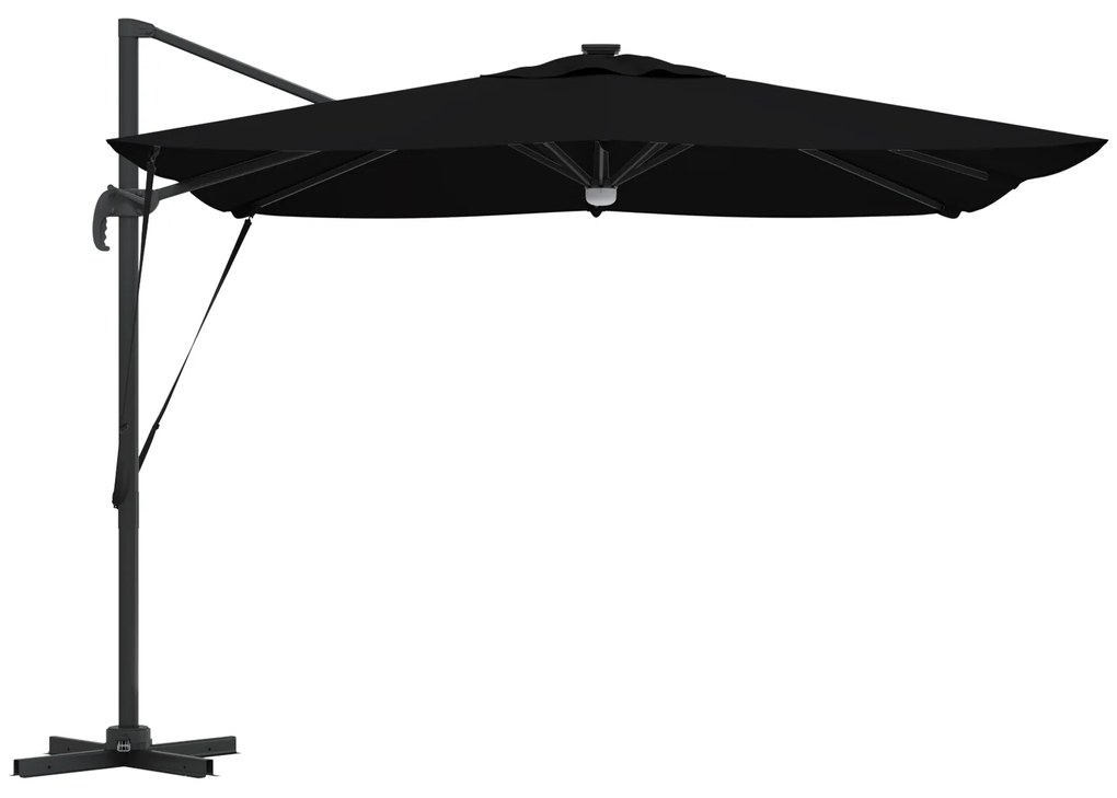vidaXL Ομπρέλα Βραχίονα Roma με LEDs Μαύρη 286x285x270 εκ. Αλουμίνιο