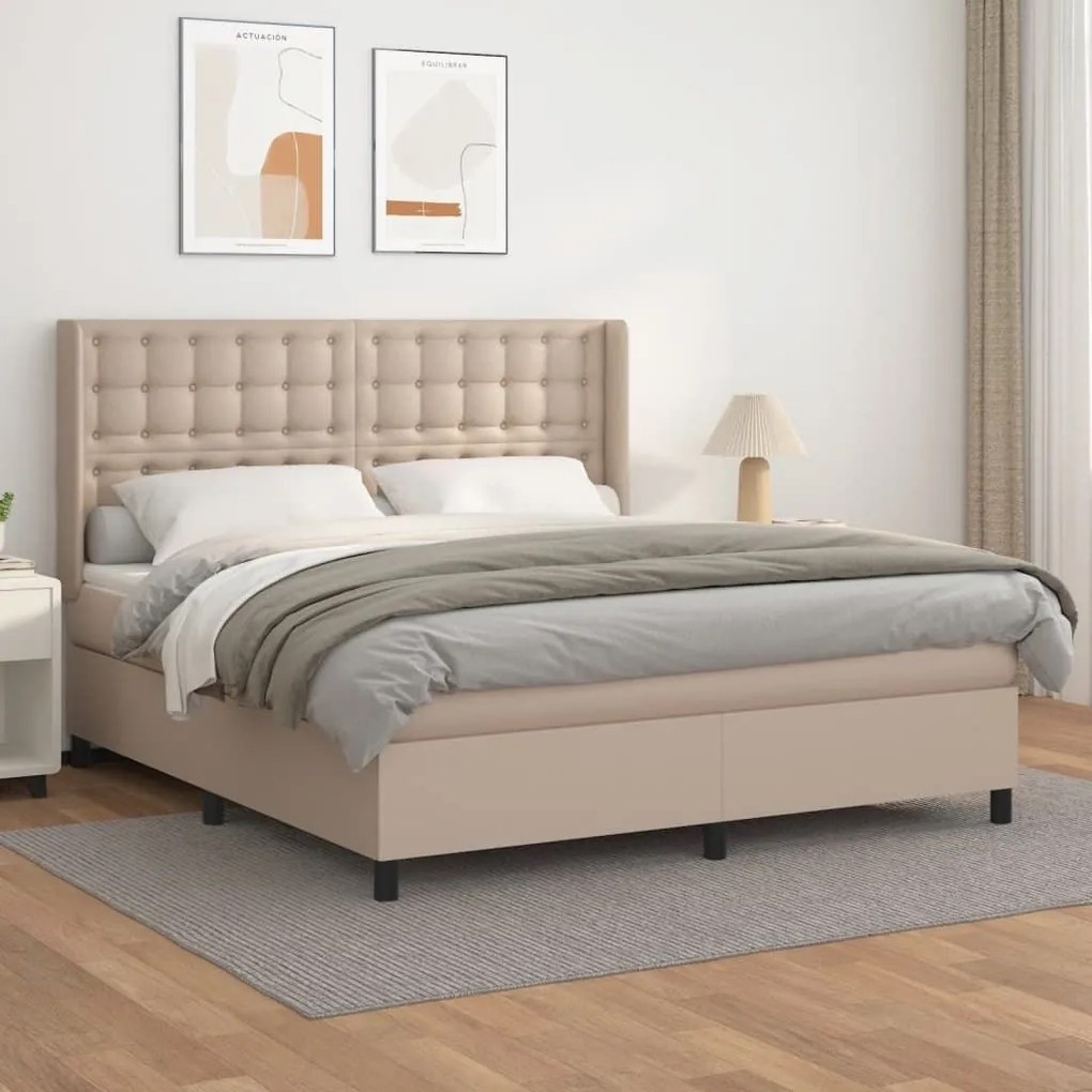 Κρεβάτι Boxspring με Στρώμα Καπουτσίνο 160x200εκ.από Συνθ.Δέρμα - Καφέ