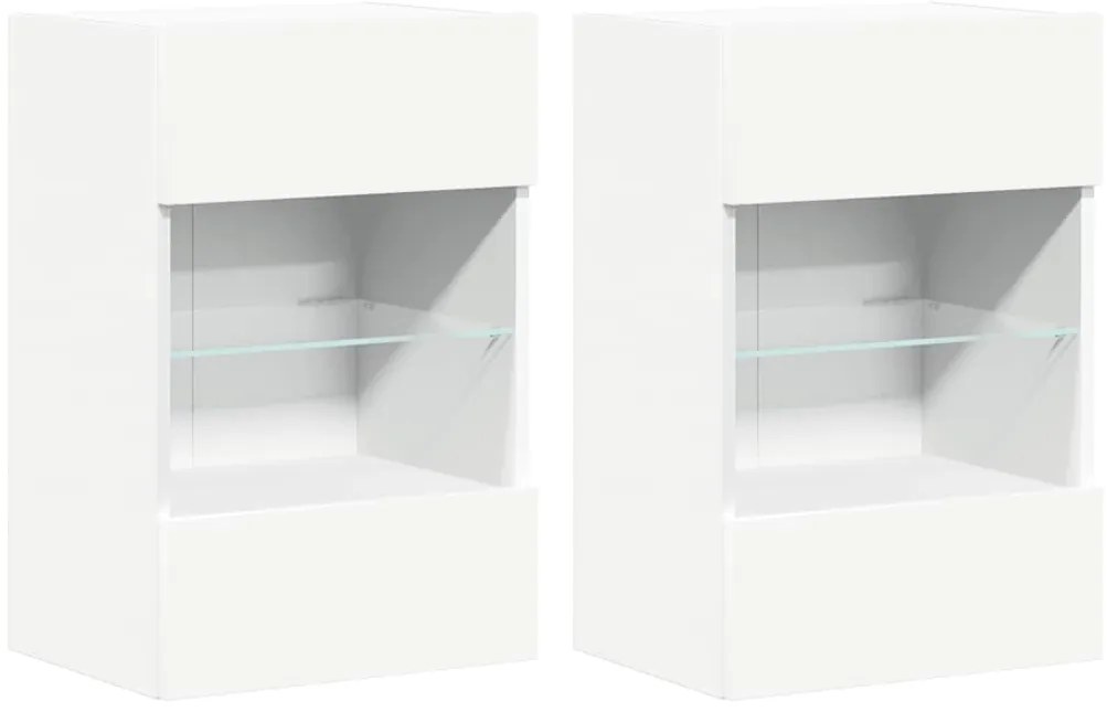vidaXL Κρεμαστά ντουλάπια με φώτα LED για τηλεόραση 2 Τεμ. Λευκά 40x30x60,5 εκ.