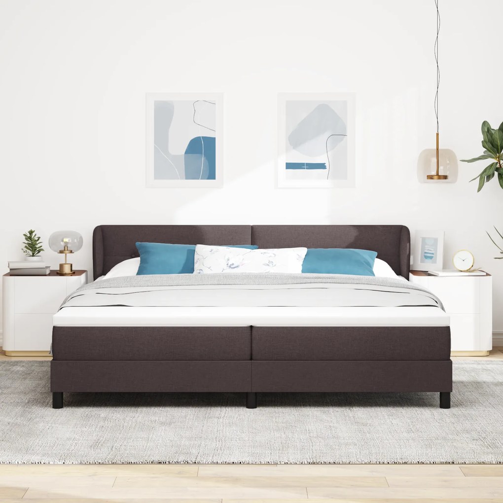 vidaXL Κρεβάτι Box Spring με Στρώμα Σκούρο Καφέ 200x200 εκ. Υφάσματος