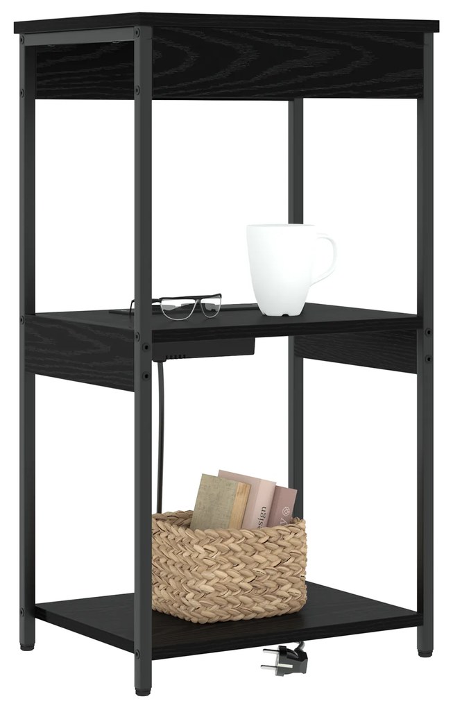 vidaXL Κομοδίνο με ράφι Μαύρη Οξυά 41 x 31 x 76 εκ. Επεξεργασμένο ξύλο