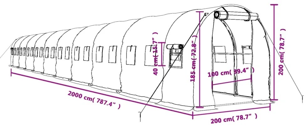 ΘΕΡΜΟΚΗΠΙΟ ΜΕ ΑΤΣΑΛΙΝΟ ΠΛΑΙΣΙΟ ΛΕΥΚΟ 40 Μ² 20 X 2 X 2 Μ. 3188036