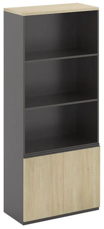 WOODWELL ΕΟ908PROJECT Βιβλιοθήκη Γραφείου, 3 Ράφια, Ντουλάπι Δίφυλλο με 2 Ράφια, Απόχρωση Sonoma - Γκρι 80x40x200cm ΕΟ908