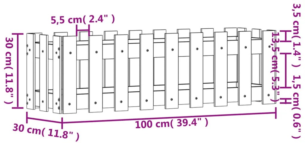 Ζαρντινιέρα με Σχέδιο Φράχτη 100x30x30εκ. Εμποτισμ. Ξύλο Πεύκου - Καφέ