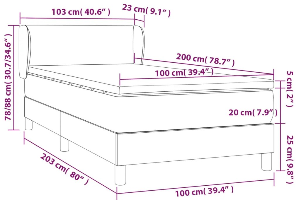 vidaXL Κρεβάτι Boxspring με Στρώμα Μπλε 100 x 200 εκ. Υφασμάτινο