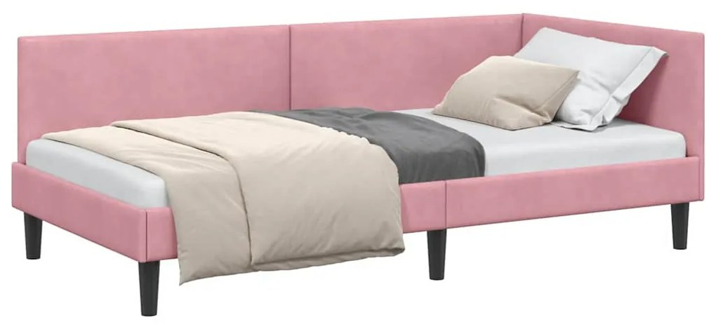 vidaXL Κρεβάτι Γωνίας Ροζ 80 x 200 cm Βελούδο και Εργοστασιακό ξύλο