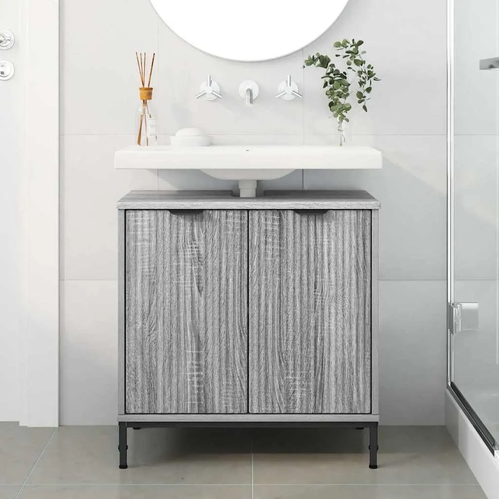 vidaXL Ντουλάπα Νιπτήρα Mπάνιου Γκρι sonoma 60.5 x 33.5 x 61 εκ