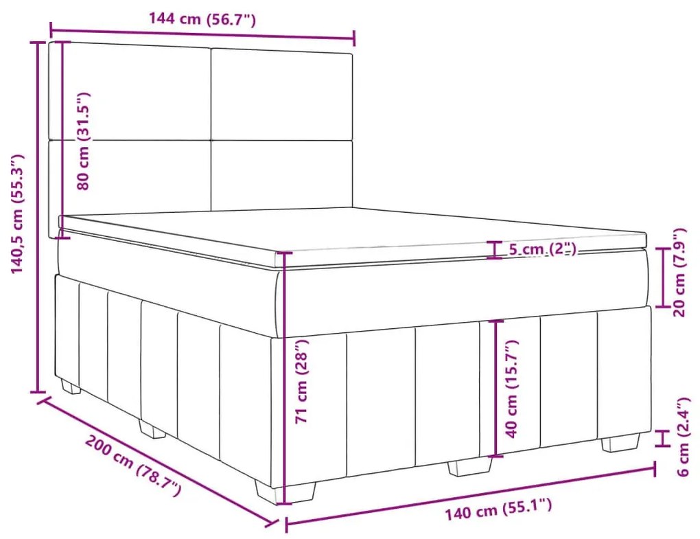 Κρεβάτι Boxspring με Στρώμα Ανοιχτό Γκρι 140x200 εκ. Υφασμάτινο - Γκρι