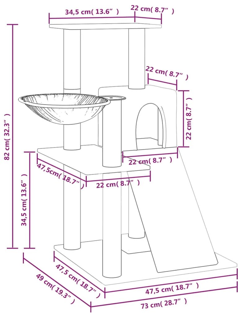 vidaXL Γατόδεντρο Aνοιχτό Γκρι 82 εκ. με Στύλους Ξυσίματος από Σιζάλ