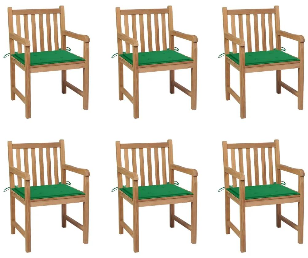 3073036 vidaXL Καρέκλες Κήπου 6 τεμ. από Μασίφ Ξύλο Teak με Πράσινα Μαξιλάρια Πράσινο, 1 Τεμάχιο