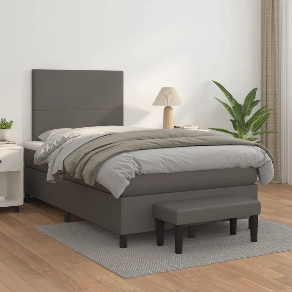 Κρεβάτι Boxspring με Στρώμα Γκρι 120x190εκ. από Συνθετικό Δέρμα - Γκρι