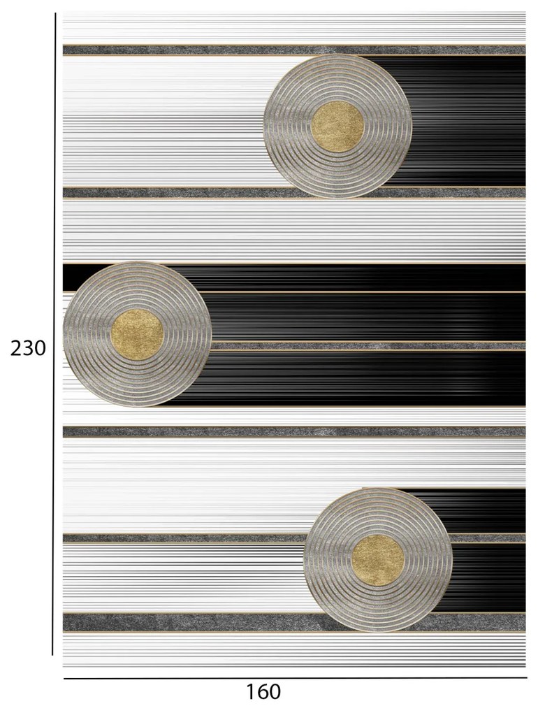 Χαλί Σαλονιού Με Κρόσια Josiane Λευκό-Μαύρο-Χρυσό 160X230 Εκ.