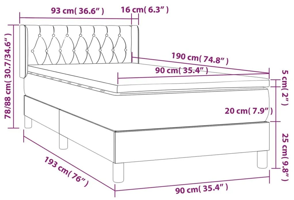 Κρεβάτι Boxspring με Στρώμα Κρεμ 90x190 εκ.Υφασμάτινο - Κρεμ