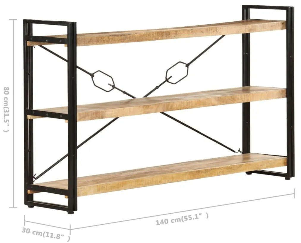 Βιβλιοθήκη με 3 Επίπεδα 140 x 30 x 80 εκ. από Μασίφ Ξύλο Μάνγκο - Καφέ