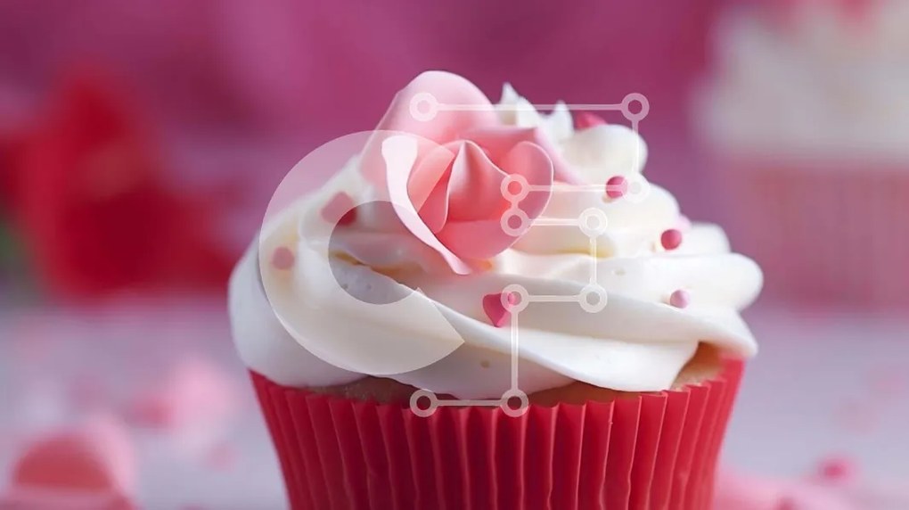 Intra Συλλεκτικό Ξύλινο Παζλ Plywood  4mm - Κόκκινο cupcake με λευκό γλάσο και ροζ τριαντάφυλλα Σε Ξύλινο Κουτί - Διαστάσεις: 10x10 cm – 25 κομμάτια