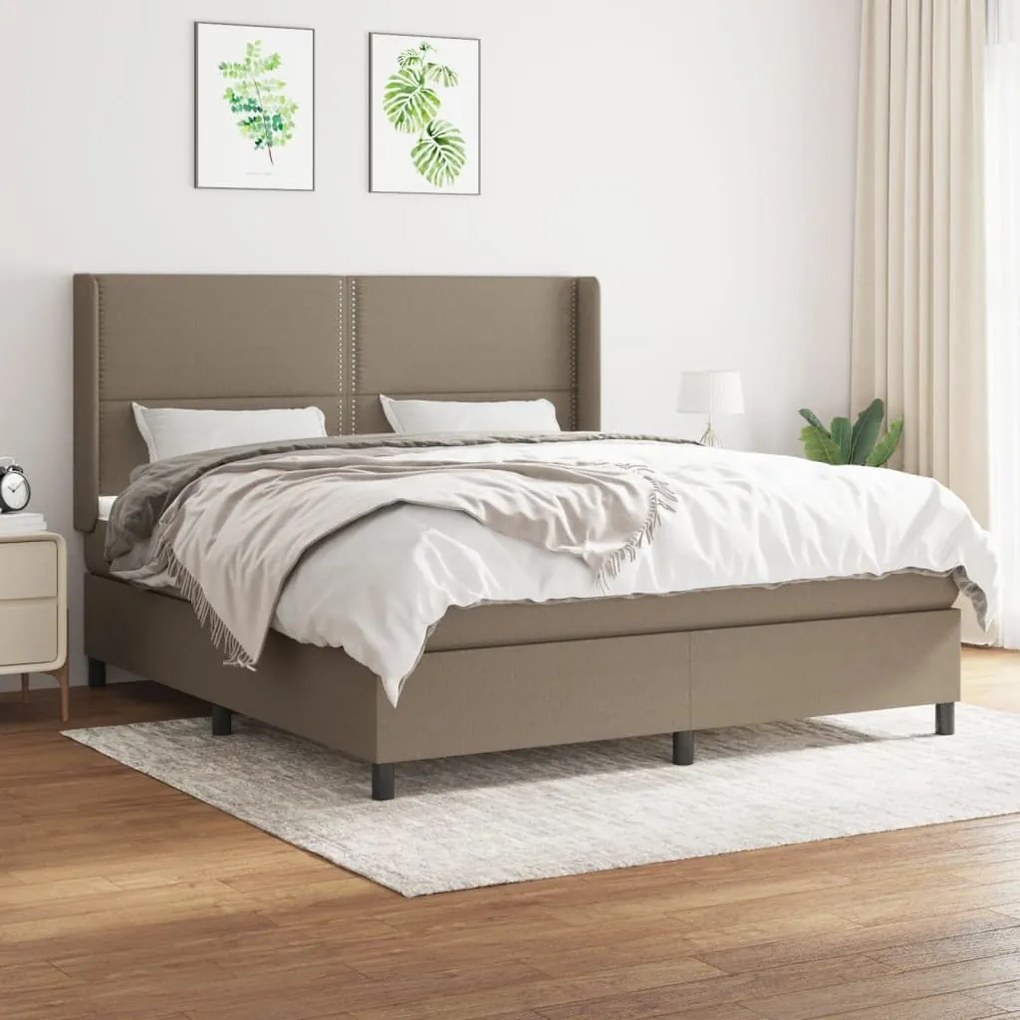 Κρεβάτι Boxspring με Στρώμα Taupe 160x200 εκ. Υφασμάτινο - Μπεζ-Γκρι