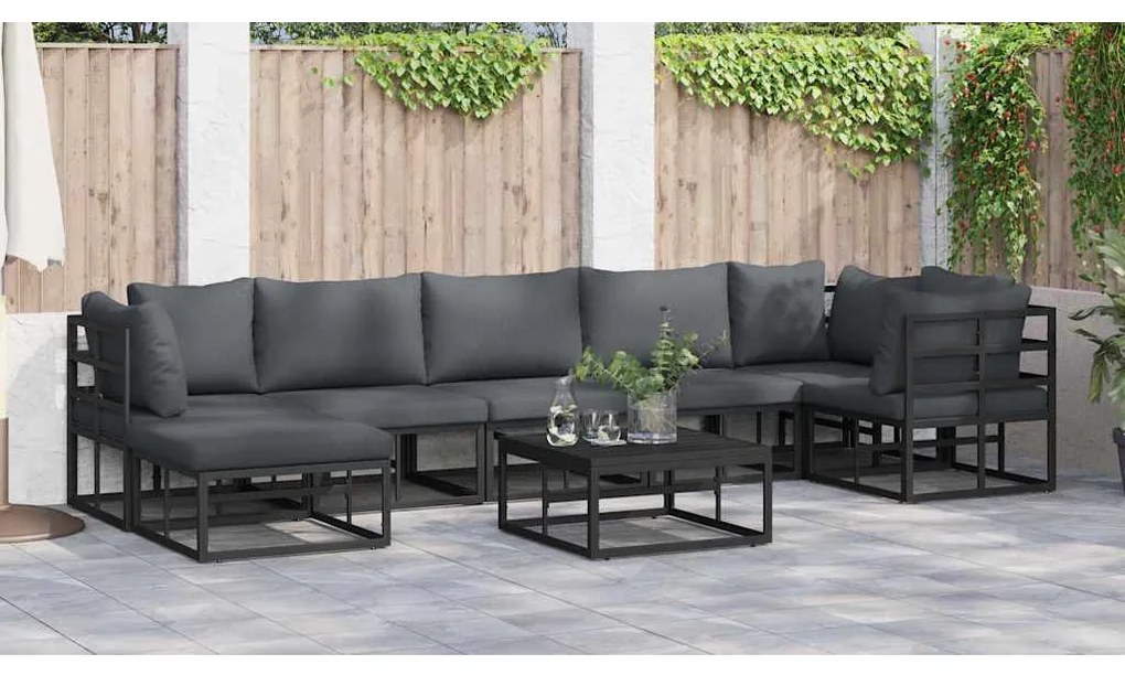 vidaXL Σετ Καναπέ Κήπου με μαξιλάρι 8 pcs Μαύρο Αλουμίνιο