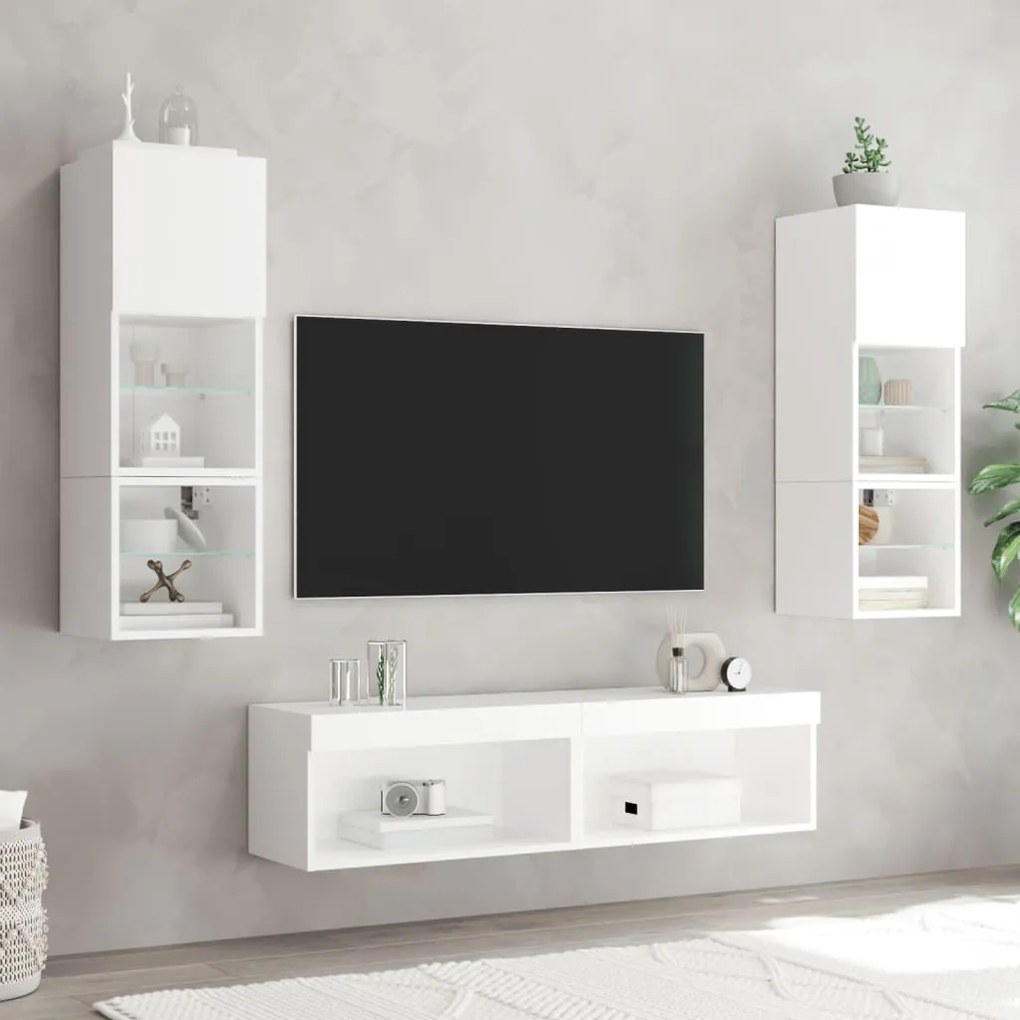 vidaXL Έπιπλα Τοίχου Τηλεόρασης 6 τεμ LED Λευκά από Επεξεργασμένο Ξύλο