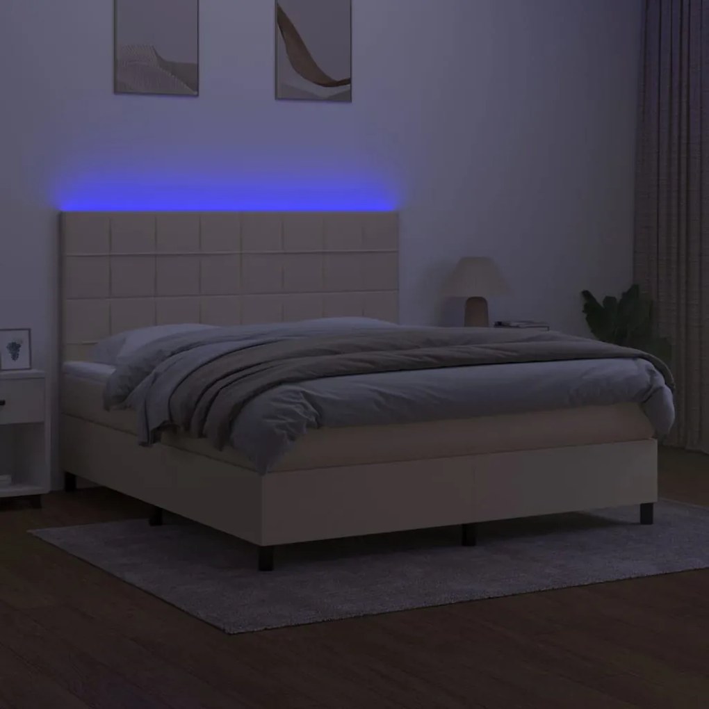 vidaXL Κρεβάτι Boxspring με Στρώμα & LED Κρεμ 160x200 εκ. Υφασμάτινο