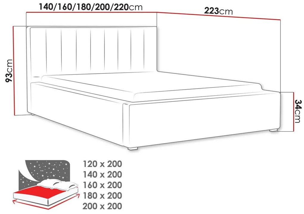 Κρεβάτι Pomona 111, Διπλό, Μαύρο, 160x200, Ταπισερί, Τάβλες για Κρεβάτι, 180x223x93cm, 91 kg | Epipla1.gr