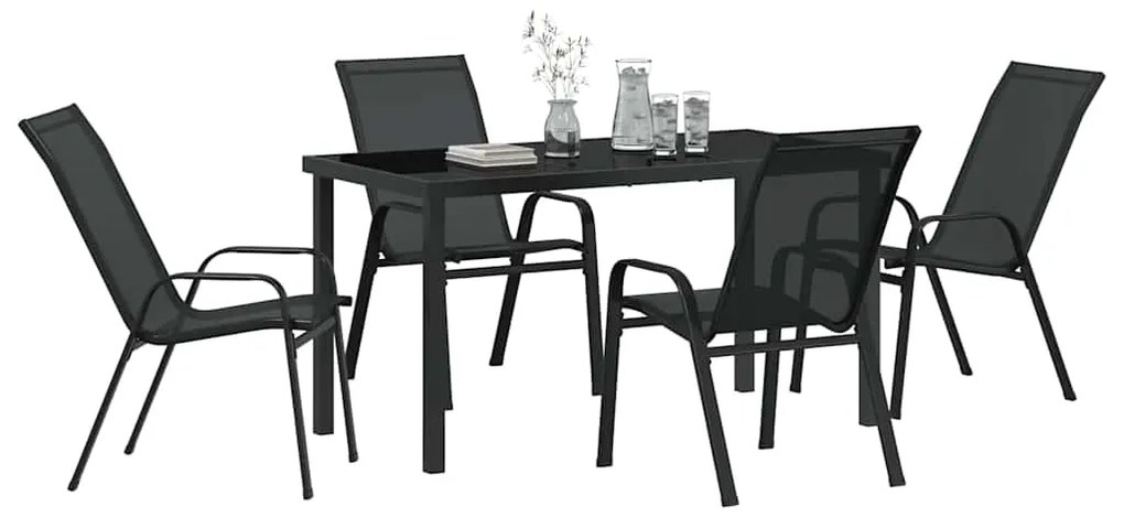 vidaXL Σέτ φαγητού για κήπο 5 pcs Μαύρο Ατσάλι με Πούδρα