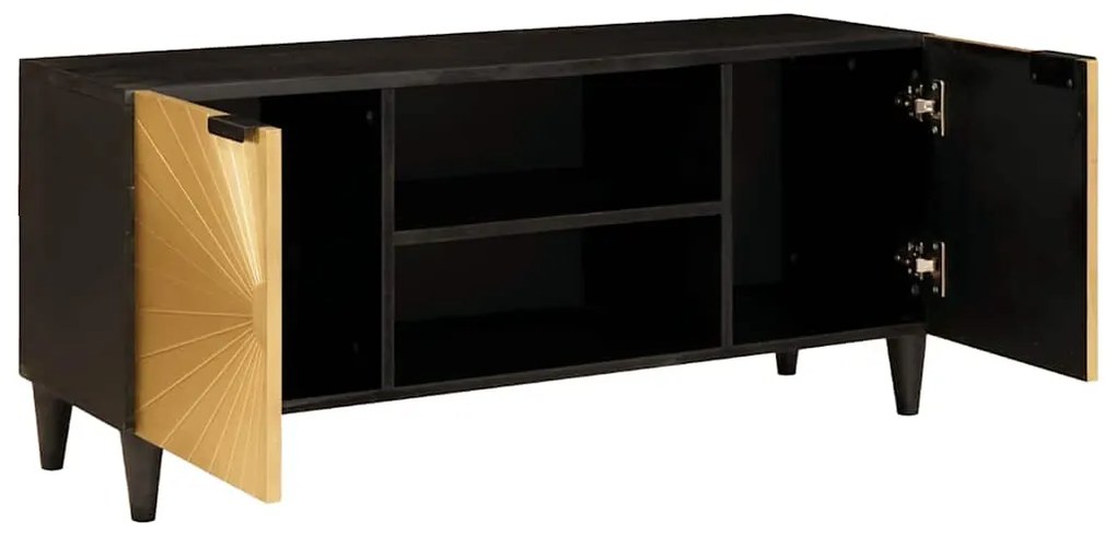 vidaXL Ντουλάπι TV Μαύρο και Χρυσό 105 x 33 x 46 εκ Μασίφ ξύλο μάνγκο